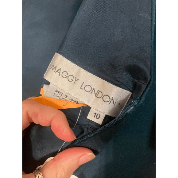 Maggy London Emerald Green Midi Satin Jeweled Detailing Dress, Size 10 - Picture 5 of 13